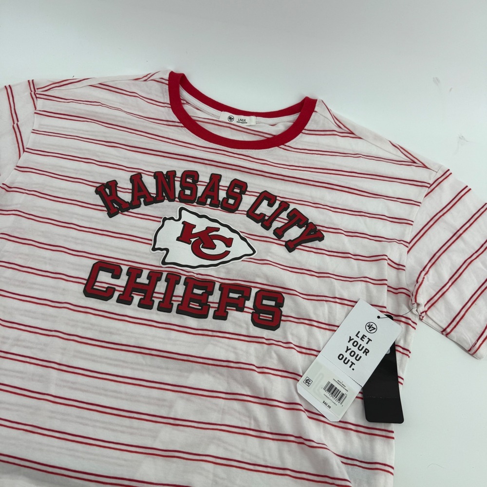 Kansas City Chiefs Womens Large Striped Crop Top T-Shirt NFL Red White